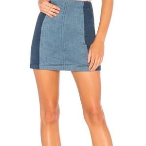 Free People Modern Femme Dark and Light Wash Color Block Denim Skirt